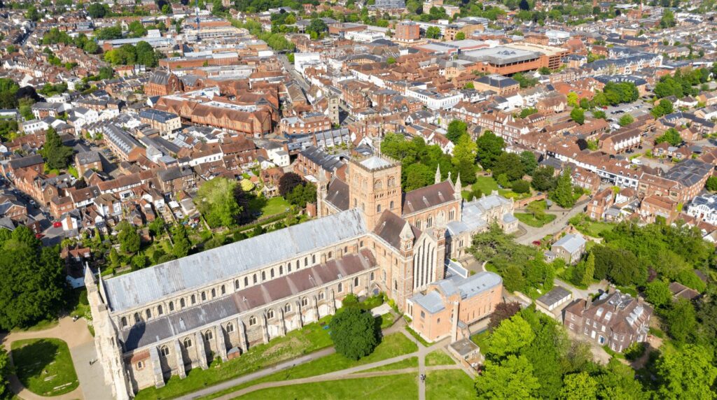 Aerial photo of St Albans Cathedral - St Albans Car Hire & St Albans Van Hire